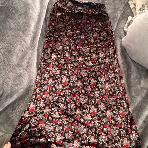 Limited Too Black Maxi Skirt with Red and Cream Floral Print